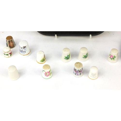 2182 - Thimble collection including silver Charles Horner example, enamelled Farnklin porcelain, Spode, Roy... 