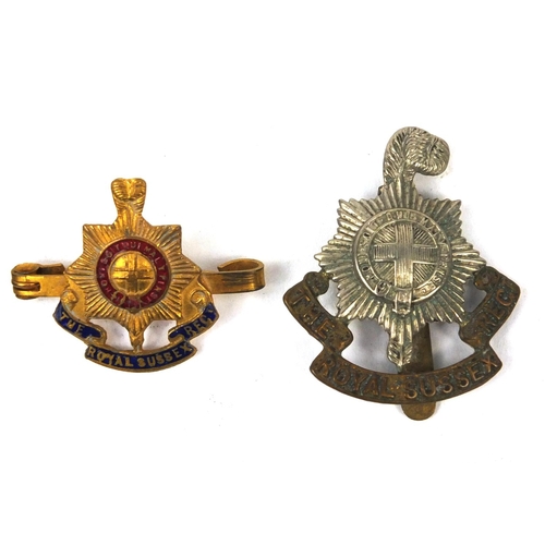 774 - Small selection of mostly Royal Sussex Regiment  Military interest badges including silver and ename... 