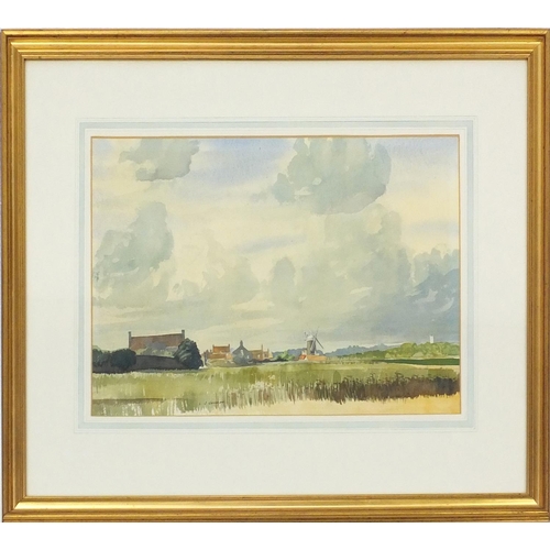 107 - L J Connor signed watercolour on paper, windmill landscape scene, mounted and gilt framed, 53cm x 36... 