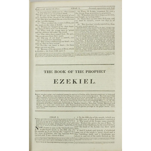 739 - Two large leather bound bibles with black and white plates, both dated Jan 26th 1813, 44cm high