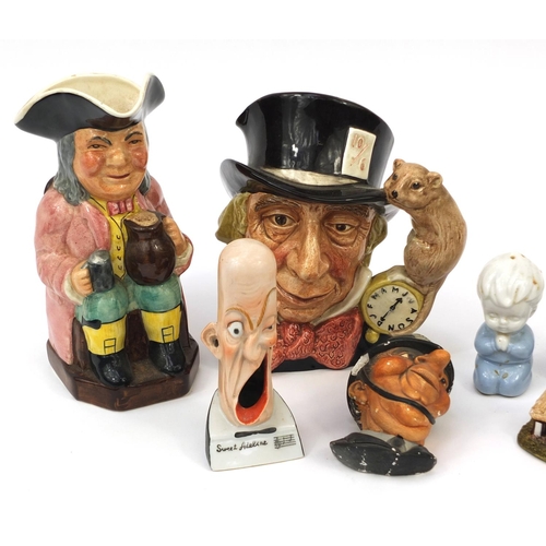 498 - Assorted china including large Royal Doulton Toby Jug - Mad Hatter, novelty sweet Adeline ashtray, B... 