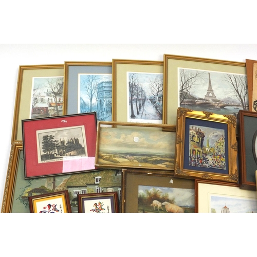 572 - Large selection of assorted pictures including needle works, watercolours, oil paintings, prints etc