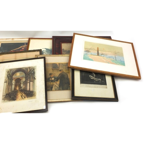 563 - Twelve assorted pictures including a pencil signed limited edition lithograph, pencil signed prints,... 