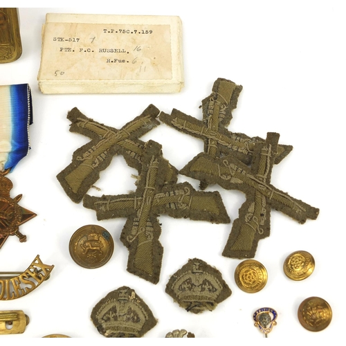 244 - British Military World War I 1914-15 Star and 1914-18 War medals together with related Militaria, th... 