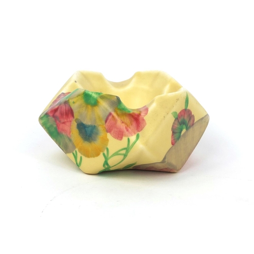 747 - Clarice Cliff Rhodanthe pattern ashtray, hand painted with flowers, factory marks to the base, 5.5cm... 