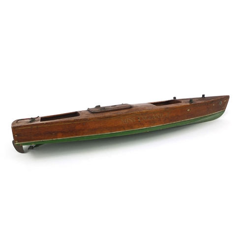 393A - Vintage wooden Miss England II clockwork speed boat, model of Sir Henry Segraves boat raced at Lake ... 