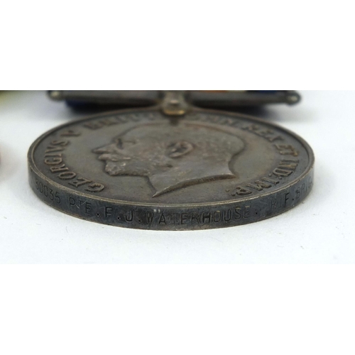 252 - British Military World War I Victory and 1914-18 War medal with bar, awarded to 50035PTE.F.J.WATERHO... 