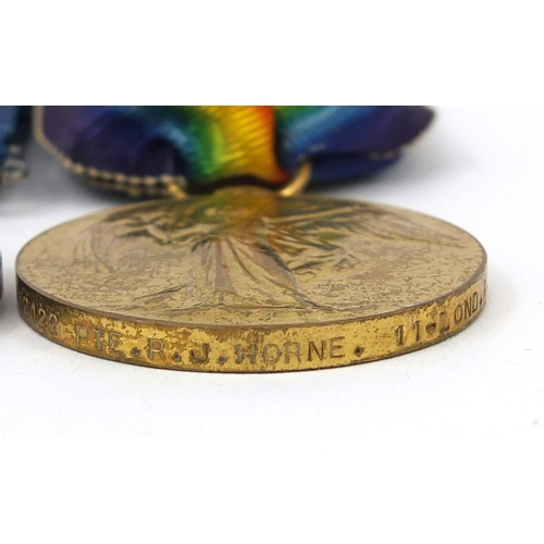 253 - World War I British Military Victory and 1914-18 War medals, awarded to 452122.PTE.R.J.HORNE.11-LOND... 