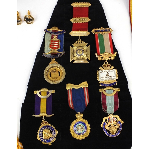 225 - Royal order of buffalos jewels and regalia relating to Bro P F Hodgman, the seven predominantly silv... 