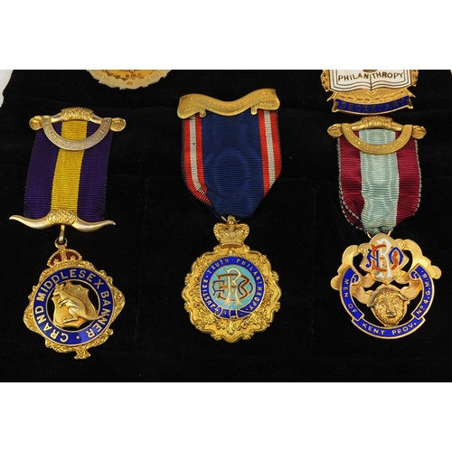 225 - Royal order of buffalos jewels and regalia relating to Bro P F Hodgman, the seven predominantly silv... 