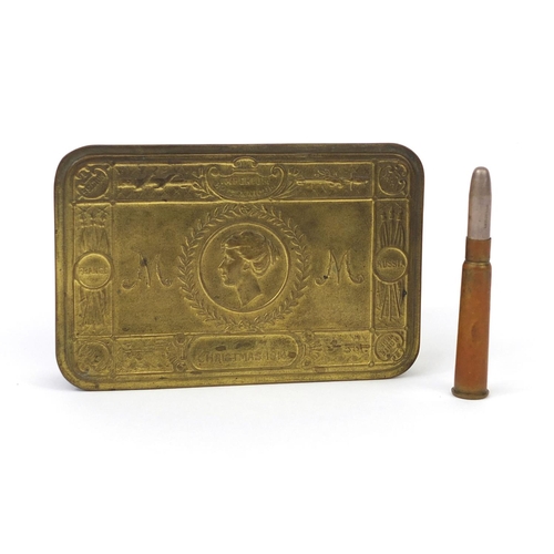 274 - British Military World War I brass Mary tin, together with trench art silver topped pencil, the penc... 