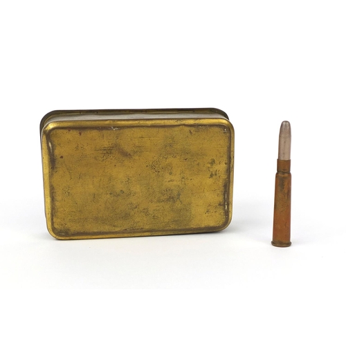 274 - British Military World War I brass Mary tin, together with trench art silver topped pencil, the penc... 