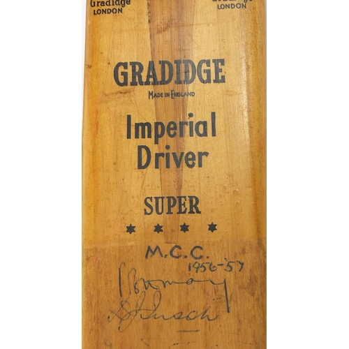 140 - Two 1950's ink signed miniature Gradidge of London cricket bats, one signed by the 1956-57 South Afr... 