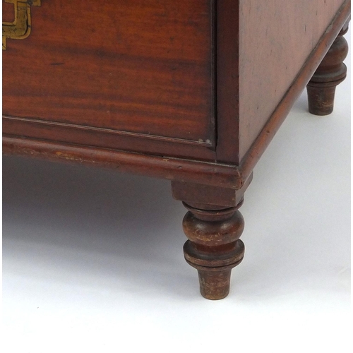 2002 - Victorian mahogany campaign style chest with inset brass handles, fitted with two short above three ... 