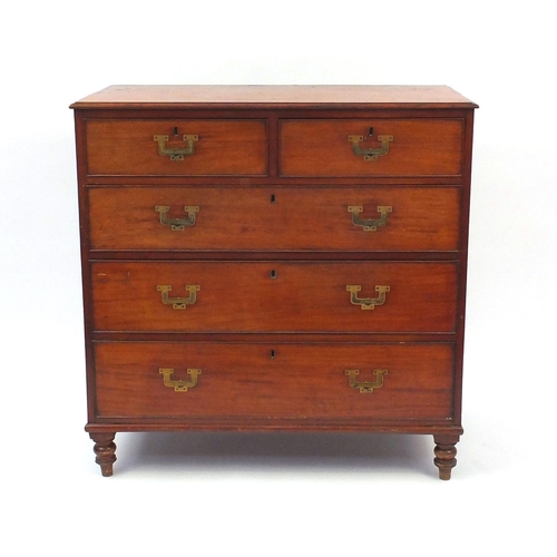 2002 - Victorian mahogany campaign style chest with inset brass handles, fitted with two short above three ... 