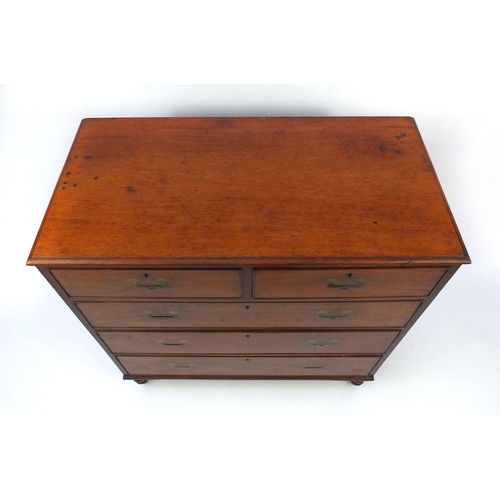 2002 - Victorian mahogany campaign style chest with inset brass handles, fitted with two short above three ... 