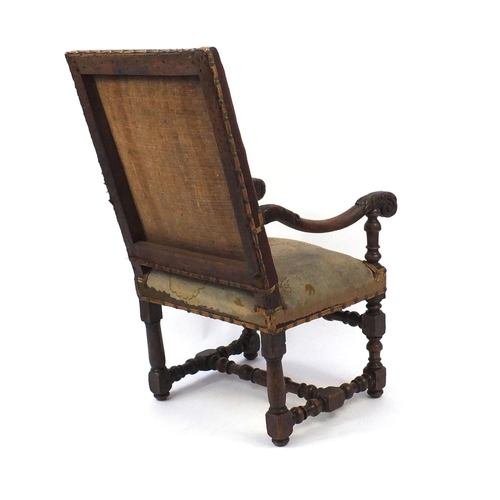 2013 - 19th century oak framed elbow chair with needle point upholstered back and seat, 106cm high