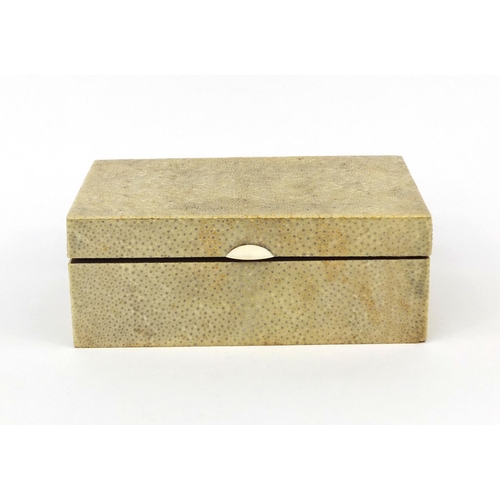 74 - Rectangular shagreen and sandalwood box with hinged lid, 6cm high x 15.5cm wide x 10.5cm deep