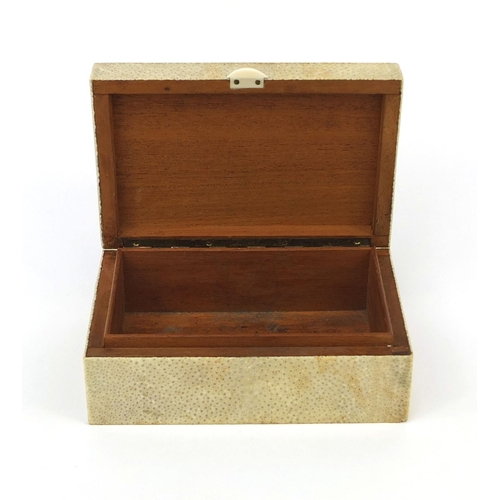 74 - Rectangular shagreen and sandalwood box with hinged lid, 6cm high x 15.5cm wide x 10.5cm deep