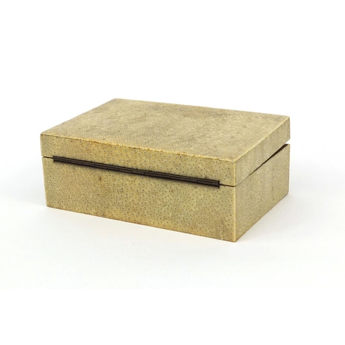 74 - Rectangular shagreen and sandalwood box with hinged lid, 6cm high x 15.5cm wide x 10.5cm deep