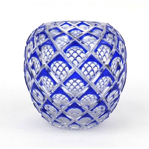 703 - Bohemian blue flashed cut glass vase of ovoid form, etched marks to the base, 15.5cm high