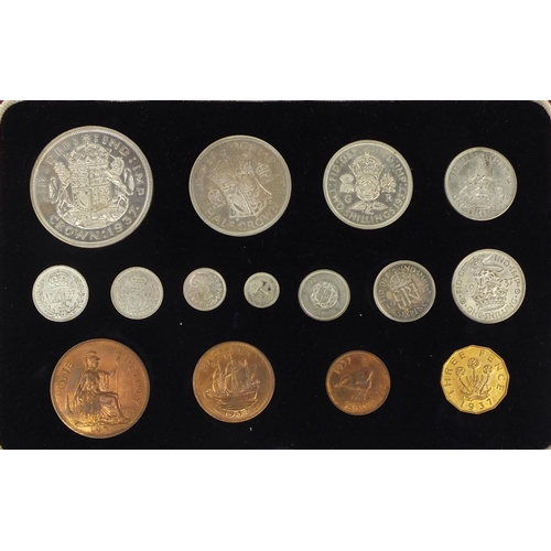 207 - George VI 1937 specimen coin set by the Royal Mint, comprising fifteen coins housed in a fitted tool... 