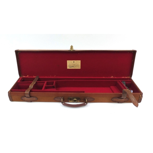 364 - E J Churchill of London leather bound canvas gun case with cleaning equipment, initialled G.R.S. to ... 