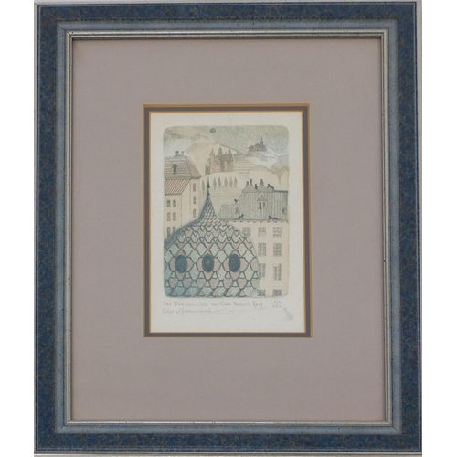 1275 - Eilen Greewood - Pencil signed limited edition coloured etching, six French cats on one French roof,... 