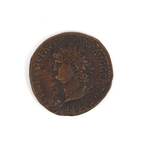 195 - Roman Nero Sestertius, 3.3cm in diameter, approximate weight 20.8g