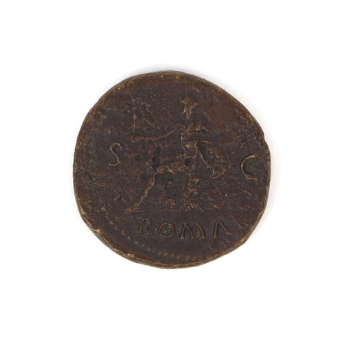 195 - Roman Nero Sestertius, 3.3cm in diameter, approximate weight 20.8g