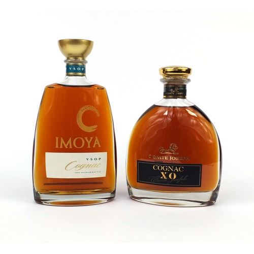 2177 - Two bottles of cognac comprising a 75cl bottle of Imoya V.S.O.P and a 70cl bottle of Comte Joseph Co... 