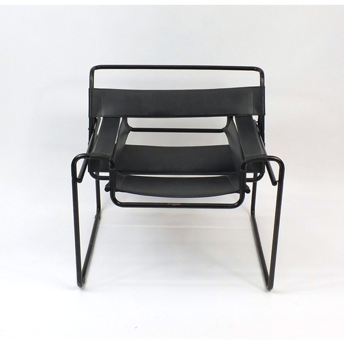 2073 - Vintage Marcel Breuer Wassily type chair with black leather straps, 74cm high