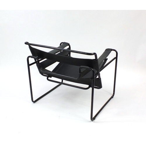 2073 - Vintage Marcel Breuer Wassily type chair with black leather straps, 74cm high