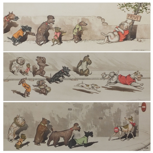 1267 - Boris O'Klein - Three pencil signed coloured etchings, each of comical dogs, each titled to the marg... 