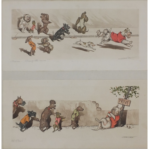 1267 - Boris O'Klein - Three pencil signed coloured etchings, each of comical dogs, each titled to the marg... 