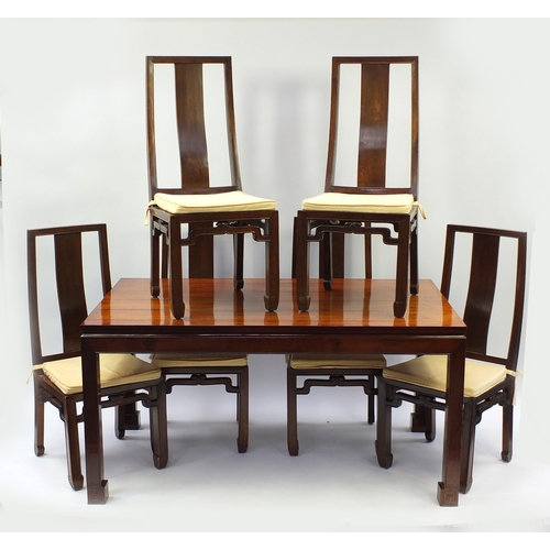 2011 - Indonesian rosewood dining table with six chairs, the table 77cm high x 152cm wide x 91cm deep, each... 