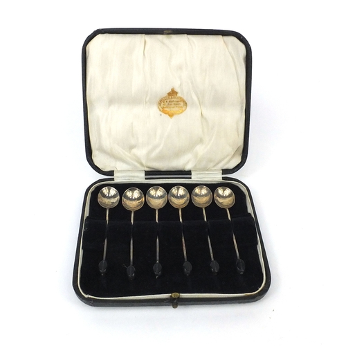 2294 - Cased set of six silver coffee bean spoons, Sheffield 1924