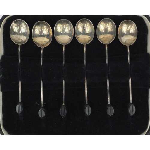 2294 - Cased set of six silver coffee bean spoons, Sheffield 1924