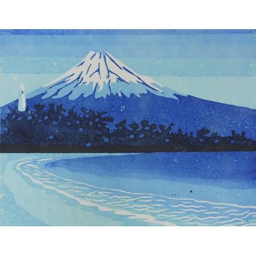 597 - Five unframed Japanese pencil signed limited edition screen prints, each of Mount Fuji, various numb... 