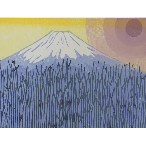 597 - Five unframed Japanese pencil signed limited edition screen prints, each of Mount Fuji, various numb... 