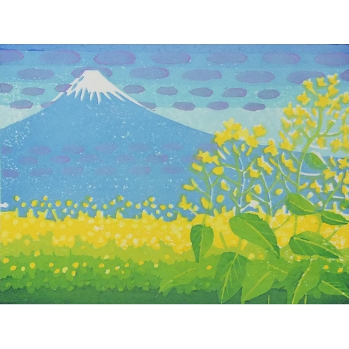 597 - Five unframed Japanese pencil signed limited edition screen prints, each of Mount Fuji, various numb... 