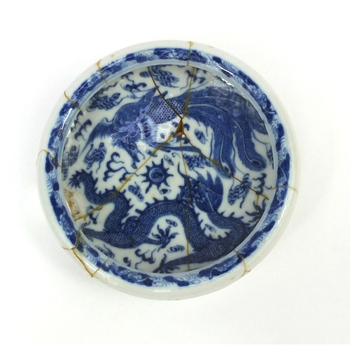 497 - Chinese blue and white porcelain dish together with a blue and white bowl, the dish hand painted wit... 