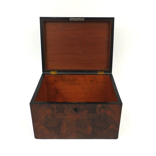 2140 - Victorian flame mahogany box with hinged lid, 20.5cm high x 33cm wide x 25.5cm deep