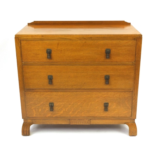 139 - Art Deco oak three drawer chest, 87cm high x 90cm wide x43cm deep