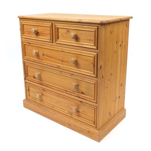 39 - Pine five drawer chest fitted with two short above three long drawers, 91cm high x 91cm wide x 45cm ... 