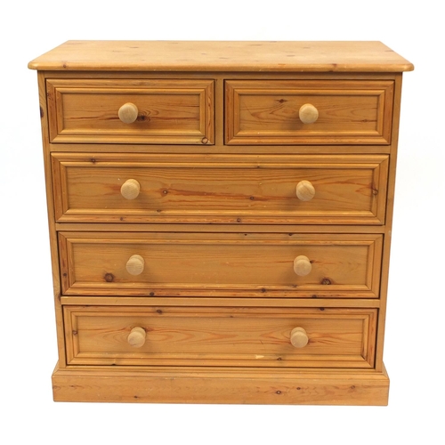 39 - Pine five drawer chest fitted with two short above three long drawers, 91cm high x 91cm wide x 45cm ... 