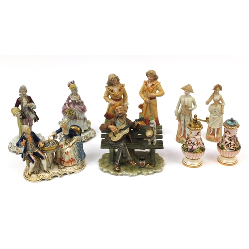 617 - Collection of decorative figures including Capodimonte style examples, Italian figures etc