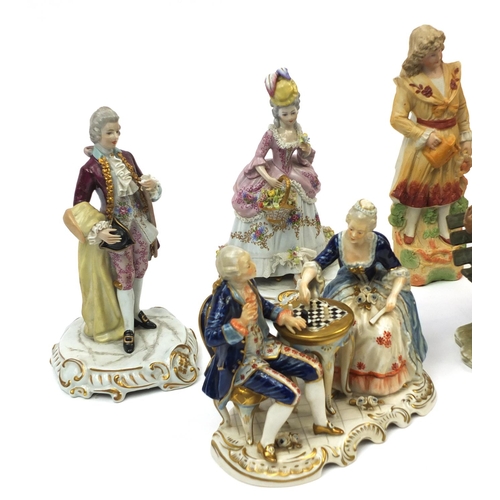 617 - Collection of decorative figures including Capodimonte style examples, Italian figures etc