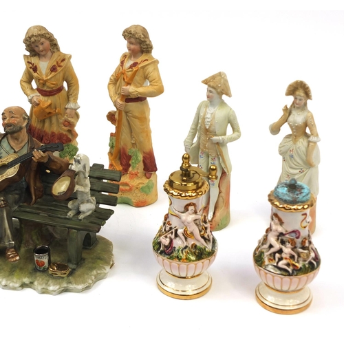 617 - Collection of decorative figures including Capodimonte style examples, Italian figures etc