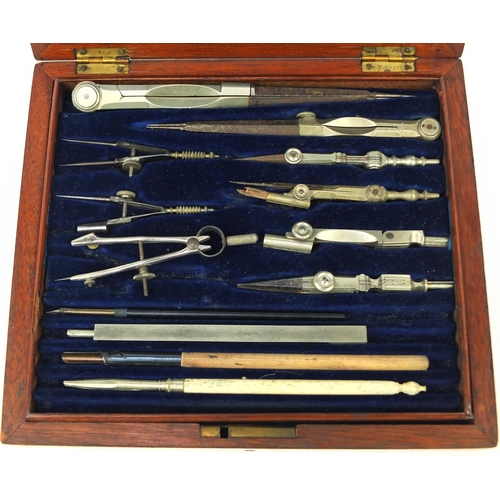 442 - Mahogany cased set of drawing instruments